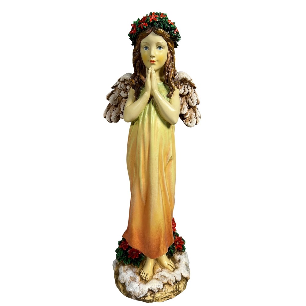 Home Interiors Praying Angel Figurine Poinsettia Crown 2005 Shabby Chic VTG (#2)